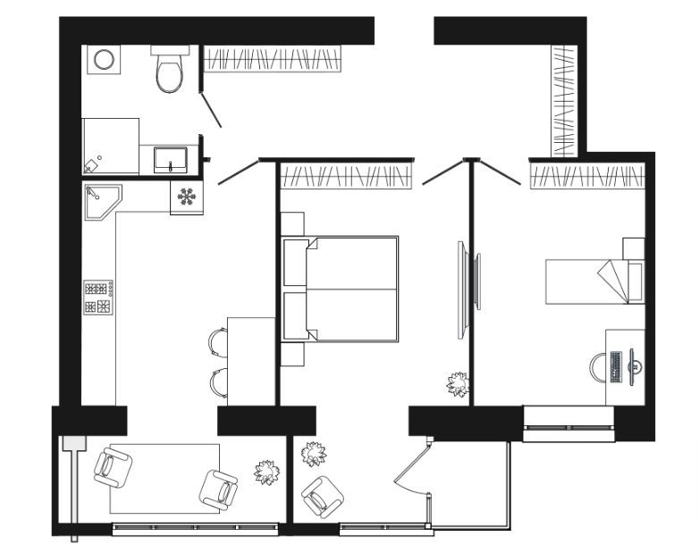 ЖК Брама 2 Днепр, планировка двухкомнатной квартиры